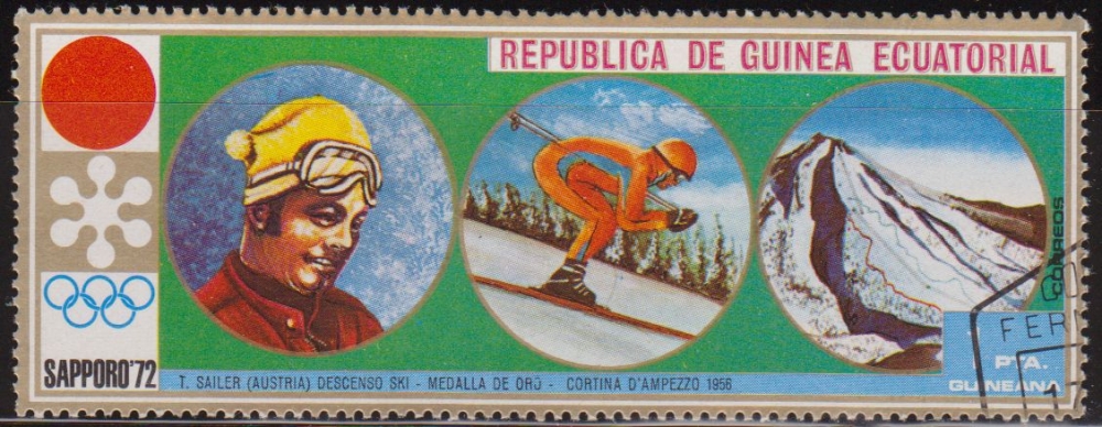 Guinea Ecuatorial 1972 Michel 027 Sello * Juegos Olimpicos Invierno Sapporo'72 T. Saile (austria) Descenso Ski Cortina d'ampezzo 1956 Guinée Equatoriale Preobliteré Matasello de favor Preobliterado 